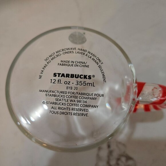 Starbucks 2020 Clear Glass Holiday Mug Christmas Candy Cane Handle - 12 Fl Oz - Picture 4 of 6
